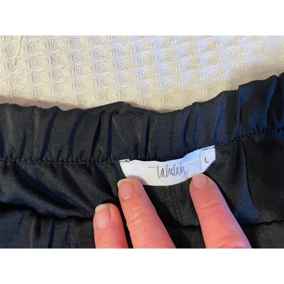 Talulah Boho Silky Black Palazzo Tie Front High Slit Wide Leg Pull On Pants Lg - Picture 4 of 12